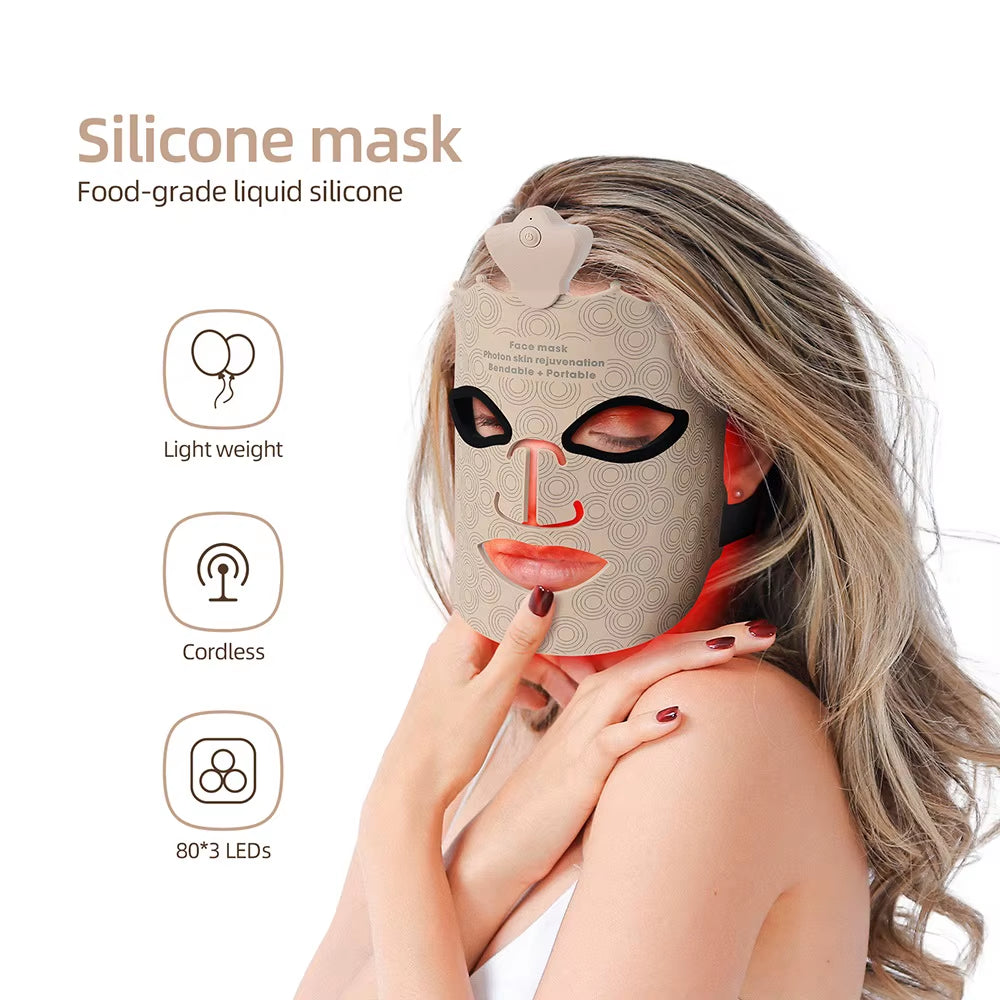 7-Color Photon Silicone LED Facial Mask for Red Light Therapy and Skin Care - Wireless 3D Beauty Treatment for Skin Repair and Brightening