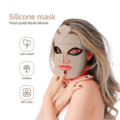 7-Color Photon Silicone LED Facial Mask for Red Light Therapy and Skin Care - Wireless 3D Beauty Treatment for Skin Repair and Brightening