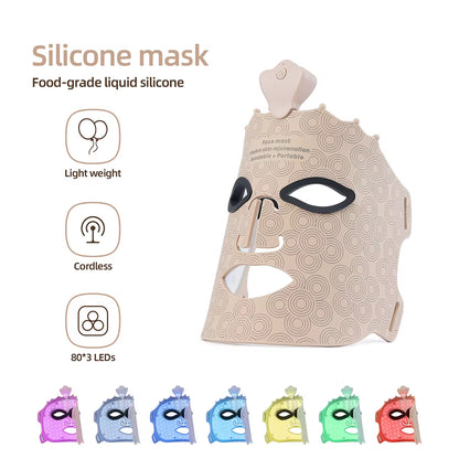 7-Color Photon Silicone LED Facial Mask for Red Light Therapy and Skin Care - Wireless 3D Beauty Treatment for Skin Repair and Brightening