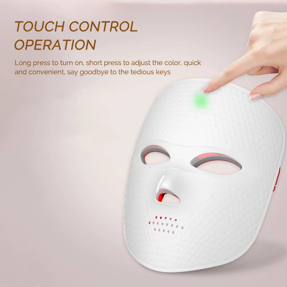 LED Facial Mask Therapy - 7 Color Anti-Aging Light Treatment for Skin Rejuvenation and Brightening
